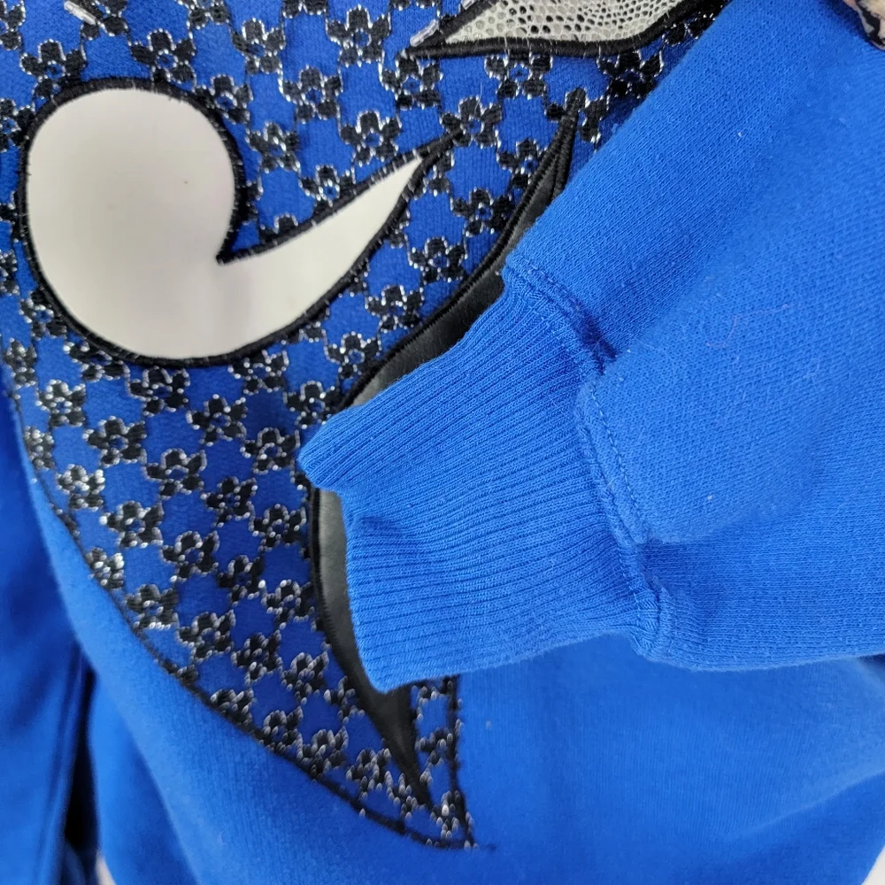 Vintage 80s Extravagannza Mock Neck Abstract Royal Blue Sweatshirt Size Large - Picture 4 of 17